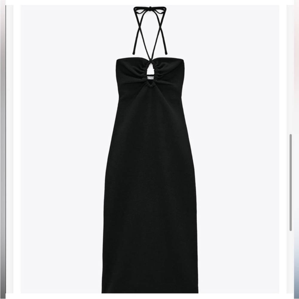 NWT Zara black halter body-con midi dress